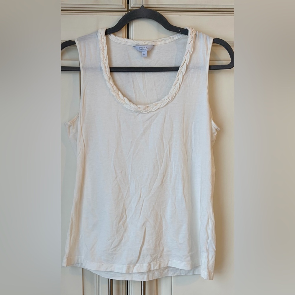🍊 ALFRED SUNG PURE Ivory Tank Top with Braided Detail. Medium.